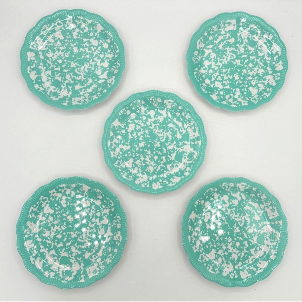 Pioneer Woman Set of 5 100% Melamine Appetizer Plates‎ Country Splatter Teal NWT